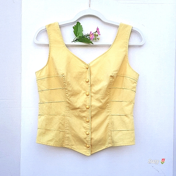 MATTHEW Yellow Vest, Waistcoat, Fitted, Sleeveless Top, Tank, Crop - Picture 5 of 8